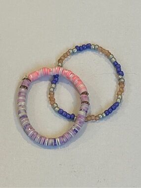 Handmade Pink & Purple Beaded Stretchy Friendship Bracelets - Set of 2